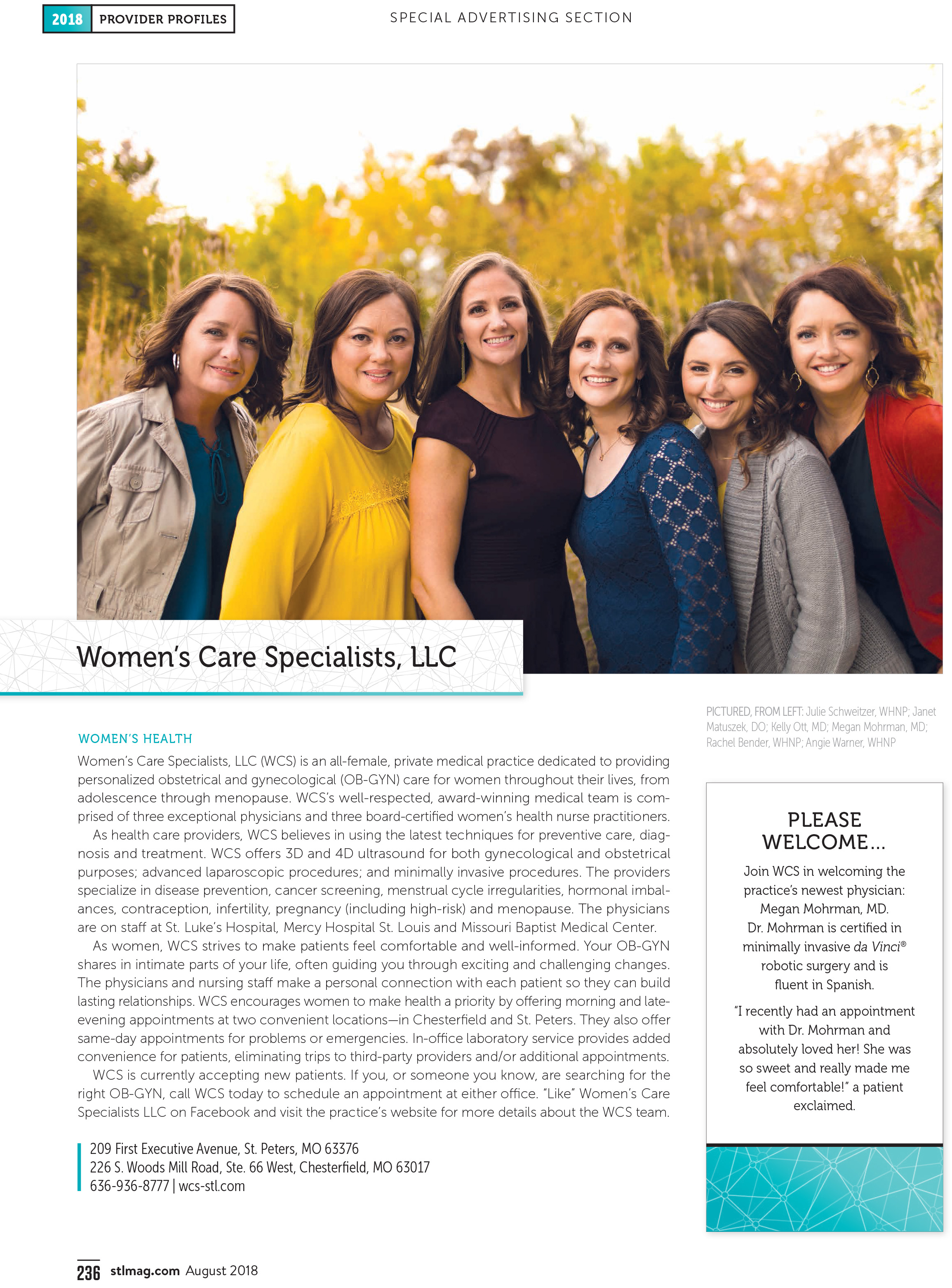 St. Louis Magazine 2018 | Women&#39;s Care Specialists